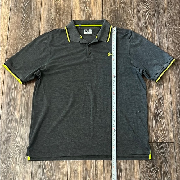 Under Armour Heat Gear Loose Gray Polo Shirt with Yellow Accents Mens XL - Picture 10 of 10